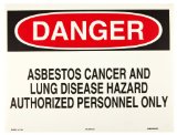 Brady 78055 24″ Width x 18″ Height B-836 Corrugated Polypropylene, Black and Red on White Temporary Sign, Legend “Danger and Asbestos Cancer And Lung Disease Hazard Authorized Personnel Only”