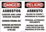 DANGER ASBESTOS CANCER AND LUNG DISEASE HAZARD AUTHORIZED PERSONNEL ONLY RESPIRATORS AND PROTECTIVE CLOTHING ARE REQUIRED IN THIS AREA (BILINGUAL) 14″ x 20″ Adhesive Dura-Vinyl Sign